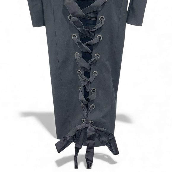 Balenciaga Black Backless Lace-Up Long Sleeve Bodycon Midi Dress FR36 US4 NWOT - Picture 15 of 16